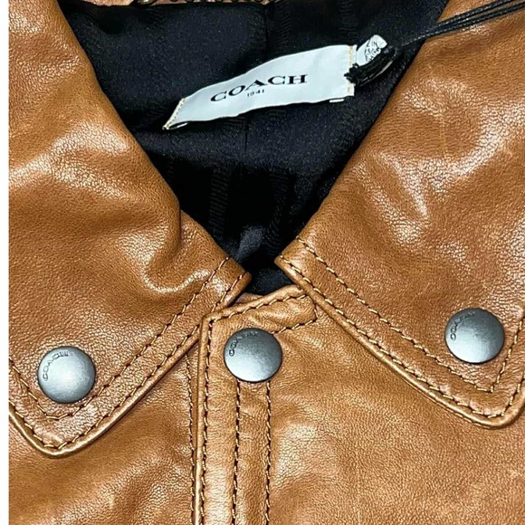Coach Sheep Leather Brown Men's Biker Motorcycle Jacket Size 50 Zipped Pockets - Picture 8 of 16